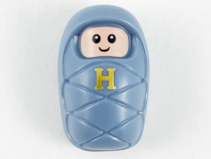 Harry Potter Baby / Infant with Stud Holder on Back with Light Nougat Smiling Face, Small Eyes and Gold Capital Letter H Pattern (6315567)