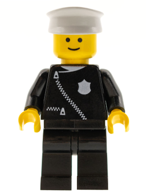 Police - Zipper with Badge, Black Legs, White Hat