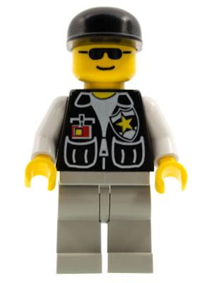 Police - Sheriff Star and 2 Pockets, Light Gray Legs, White Arms, Black Cap, Black Sunglasses