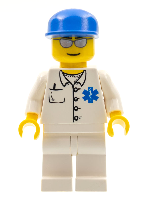 Doctor - EMT Star of Life Button Shirt, White Legs, Blue Cap, Silver Sunglasses