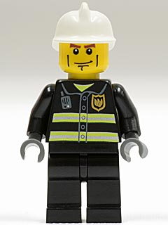 Fire - Reflective Stripes, Black Legs, White Fire Helmet, Cheek Lines, Dark Bluish Gray Hands