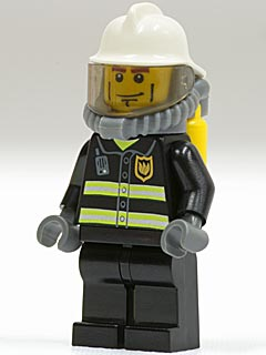 Fire - Reflective Stripes, Black Legs, White Fire Helmet, Breathing Neck Gear with Air Tanks