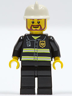 Fire - Reflective Stripes, Black Legs, White Fire Helmet, Brown Beard Rounded