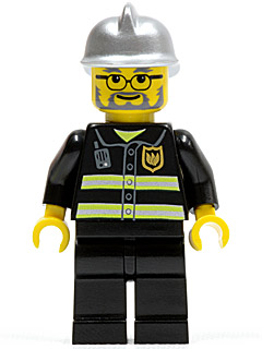 Fire - Reflective Stripes, Black Legs, Silver Fire Helmet, Glasses and Beard