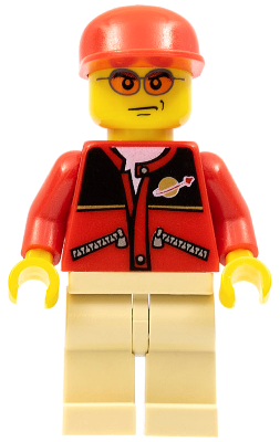 Red Jacket with Zipper Pockets and Classic Space Logo, Tan Legs, Red Cap