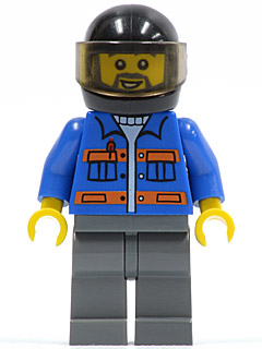 Blue Jacket with Pockets and Orange Stripes, Dark Bluish Gray Legs, Black Helmet, Gray Beard