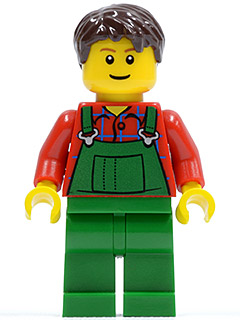 Overalls Farmer Green, Dark Brown Short Tousled Hair