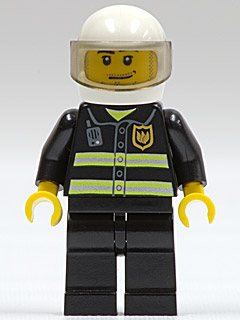 Fire - Reflective Stripes, Black Legs, White Standard Helmet, Trans-Brown Visor, Stubble Beard and Moustache, Smirk and Stubble Beard