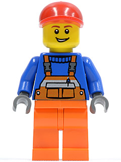 Overalls with Safety Stripe Orange, Orange Legs, Red Short Bill Cap, Open Grin