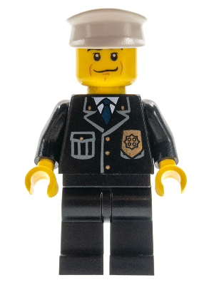 Police - City Suit with Blue Tie and Badge, Black Legs, Black Eyebrows, White Hat