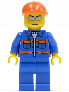 Blue Jacket with Pockets and Orange Stripes, Blue Legs, Orange Short Bill Cap, Silver Sunglasses