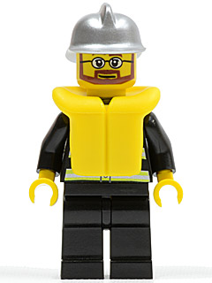 Fire - Reflective Stripes, Black Legs, Silver Fire Helmet, Beard and Glasses, Life Jacket