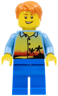 Sunset and Palm Trees - Male, Blue Legs, Dark Orange Short Tousled Hair, Lopsided Grin