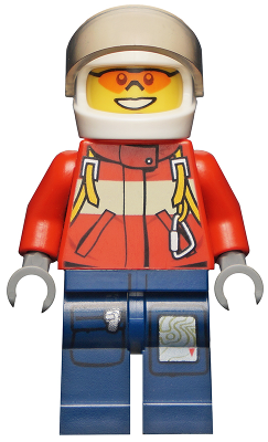 Fire - Pilot Male, Red Fire Suit with Carabiner, Dark Blue Legs with Map, White Helmet, Orange Sunglasses