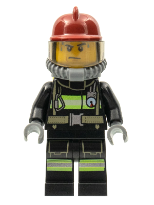 Fire - Reflective Stripes with Utility Belt, Dark Red Fire Helmet, Yellow Air Tanks, Sweat Drops