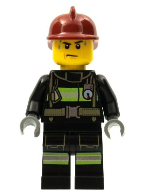 Fire - Reflective Stripes with Utility Belt, Dark Red Fire Helmet, Sweat Drops