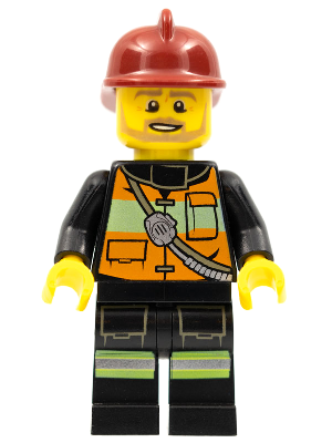 Fire - Reflective Stripes with Pockets and Shoulder Strap, Dark Red Fire Helmet, Beard Light Brown Angular