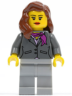 Dark Bluish Gray Jacket with Magenta Scarf, Light Bluish Gray Legs, Reddish Brown Female Hair over Shoulder, Red Lips