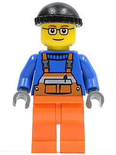 Overalls with Safety Stripe Orange, Orange Legs, Black Knit Cap, Glasses (Crane Operator)