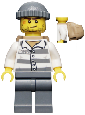 Police - Jail Prisoner 86753 Prison Stripes, Dark Bluish Gray Knit Cap, Backpack, Crooked Smile and Scar