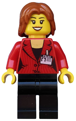 Press Woman / Reporter - Black Legs, Dark Orange Mid-Length Tousled Hair