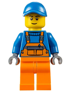 Overalls with Safety Stripe Orange, Orange Legs, Blue Short Bill Cap, Thin Grin