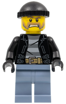 Police - City Bandit Male with Brown and Gray Beard, Black Knit Cap