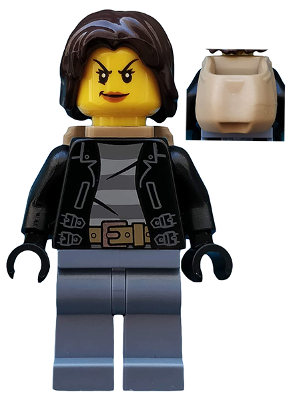 Police - City Bandit Crook Female, Sand Blue Legs, Dark Brown Mid-Length Tousled Hair, Backpack