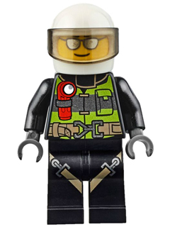 Fire - Reflective Stripes with Utility Belt and Flashlight, White Helmet, Trans-Brown Visor, Silver Sunglasses