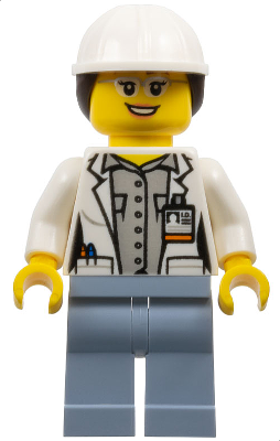 Volcano Explorer - Female Scientist, White Construction Helmet with Dark Brown Ponytail Hair