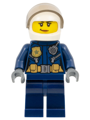 Police - City Leather Jacket with Gold Badge and Utility Belt, White Helmet, Trans-Brown Visor, Nougat Lips Smirk
