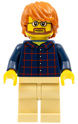 Plaid Button Shirt Front and Back, Tan Legs, Dark Orange Tousled Hair