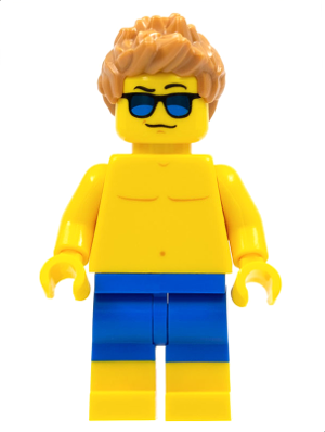 Beachgoer - Blue Male Swim Trunks and Sunglasses