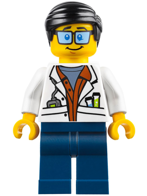 City Jungle Scientist - White Lab Coat with Test Tubes, Dark Blue Legs, Black Smooth Hair
