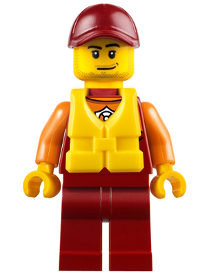 Coast Guard City - Lifeguard, Dark Red Cap with Smirk and Life Jacket