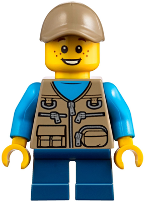 Child - Boy, Dark Tan Vest over Dark Azure Shirt, Dark Blue Short Legs, Dark Tan Cap, Freckles