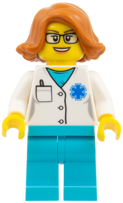 Doctor - EMT Star of Life, Medium Azure Legs, Dark Orange Female Hair Short Swept Sideways, Glasses