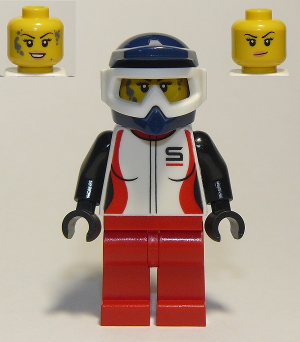 Trail Cyclist, Female, Red and White Racing Jacket, Dark Blue Dirt Bike Helmet