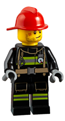 Fire - Reflective Stripes, Stubble Beard, Red Helmet