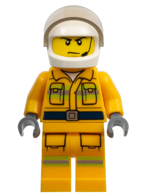 Fire - Reflective Stripes, Bright Light Orange Suit, White Helmet, Scowl