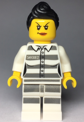 Sky Police - Jail Prisoner 50382 Prison Stripes, Female, Scowl with Dark Orange Lips, Black Ponytail