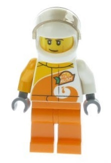 Desert Rally Racer Driver with Orange 'ViTA RUSH' Logo and Dark Tan Eyebrows