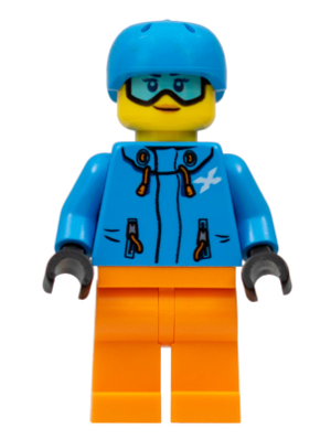 Skier Female, Dark Azure Jacket and Helmet, Goggles with Nougat Lips