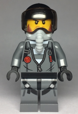 Sky Police - Jail Prisoner Jacket over Prison Stripes, Black Helmet, Oxygen Mask