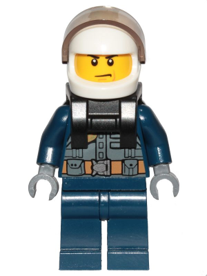 Police - City Pilot, Jacket with Dark Bluish Gray Vest, Dark Blue Legs, White Helmet, Scowl with Neck Bracket (for Jet Pack)