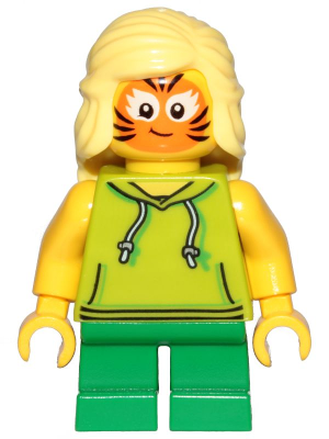 Girl, Lime Hoodie, Green Short Legs, Orange Cat Face Paint
