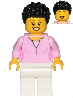 Mom - Bright Pink Female Top, White Legs, Black Hair Coiled and Short