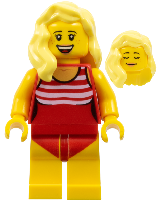 Swimmer - Female, Red Swimsuit with White Stripes, Bright Light Yellow Hair