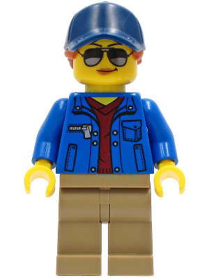Ground Crew - Female, Blue Jacket over Dark Red V-Neck Sweater, Dark Tan Legs, Dark Blue Cap with Dark Orange Ponytail