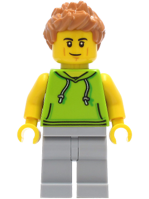 Car Driver - Male, Lime Hoodie, Light Bluish Gray Legs, Medium Nougat Hair